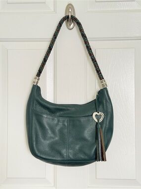 Brighton Barbados Emerald Green Leather Hobo Bag with Braided Strap